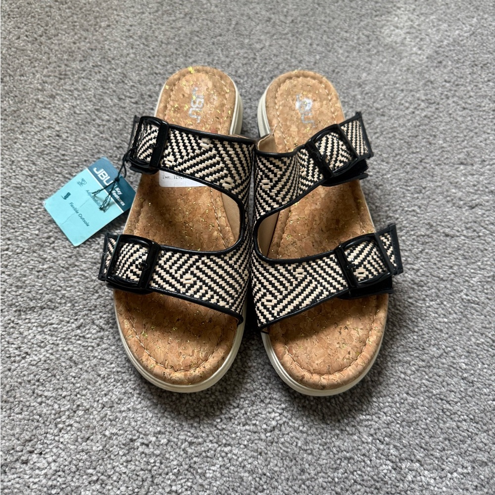 JBU Casual Black & Natural Woven Slide Sandals - Women